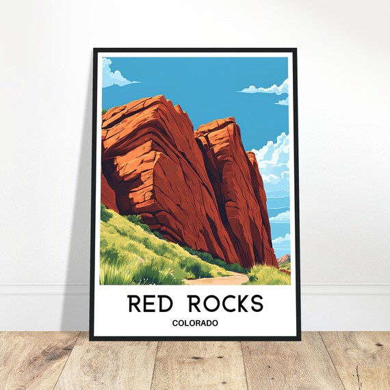 Red Rocks Travel Print Poster Art America Lover Gift Wall Hanging Home Office Desk Decor Colorado Illustration