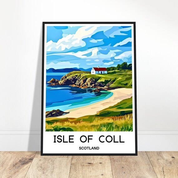 Isle Of Coll Travel Print Poster Scottish Art Scotland Lover Gift Wall Hanging Home Room Decor Illustration
