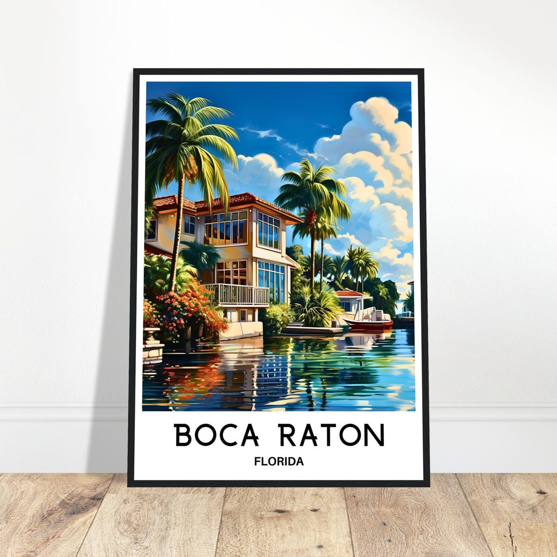 Boca Raton Florida Travel Waterfront Palm Trees Home Wall Art