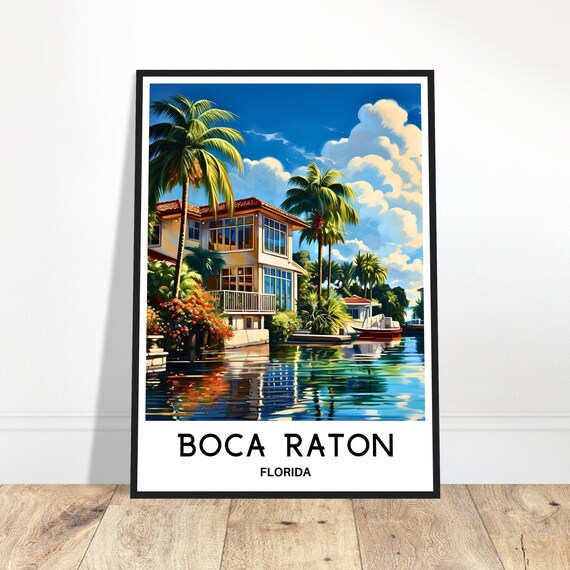 Boca Raton Florida Travel Waterfront Palm Trees Home Wall Art