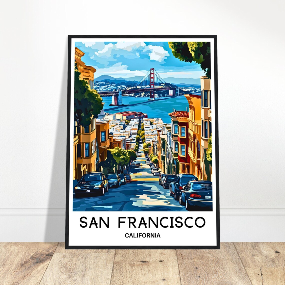 San Francisco California Steep Street to Golden Gate Bridge Poster