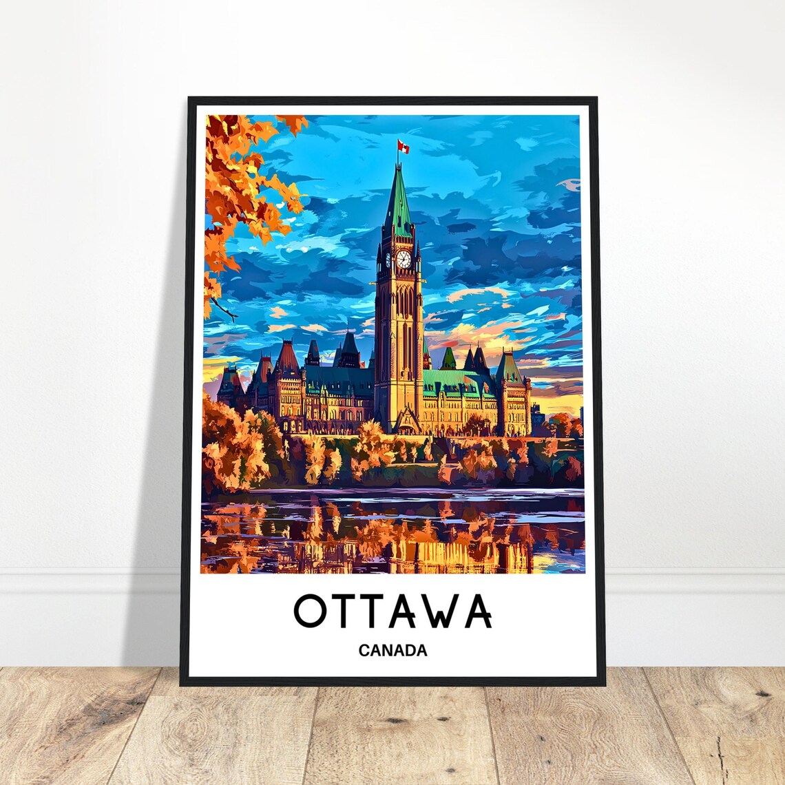 Ottawa Canada Parliament Hill Clock Tower Sunset River Poster