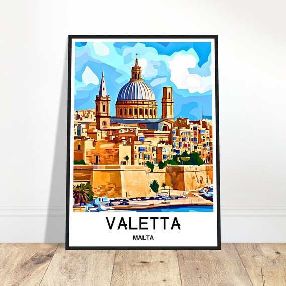 Valletta Travel Print Malta Poster Maltese Art Lover Gift Wall Hanging Home Office Desk Decor City Illustration