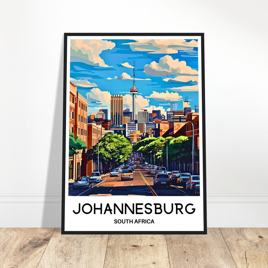 Johannesburg South Africa Skyline Cityscape Vintage Travel Poster