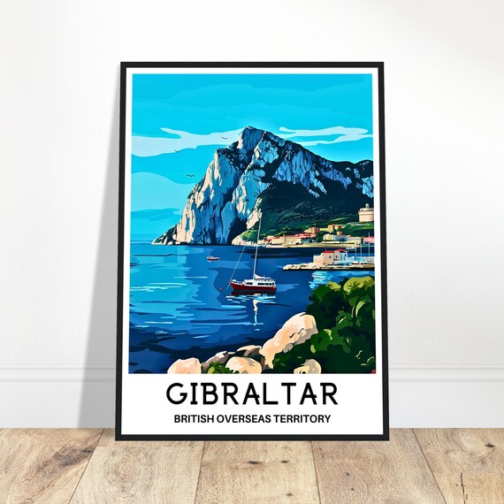 Gibraltar Travel Print Poster British Overseas Territory Gift Wall Hanging Art Home Office Room Decor Illustration