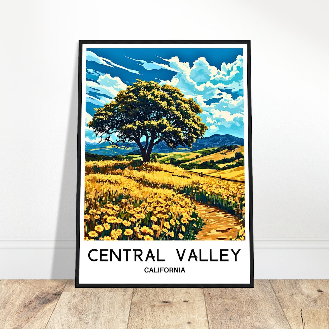 Central Valley California Golden Field Oak Tree Travel Poster