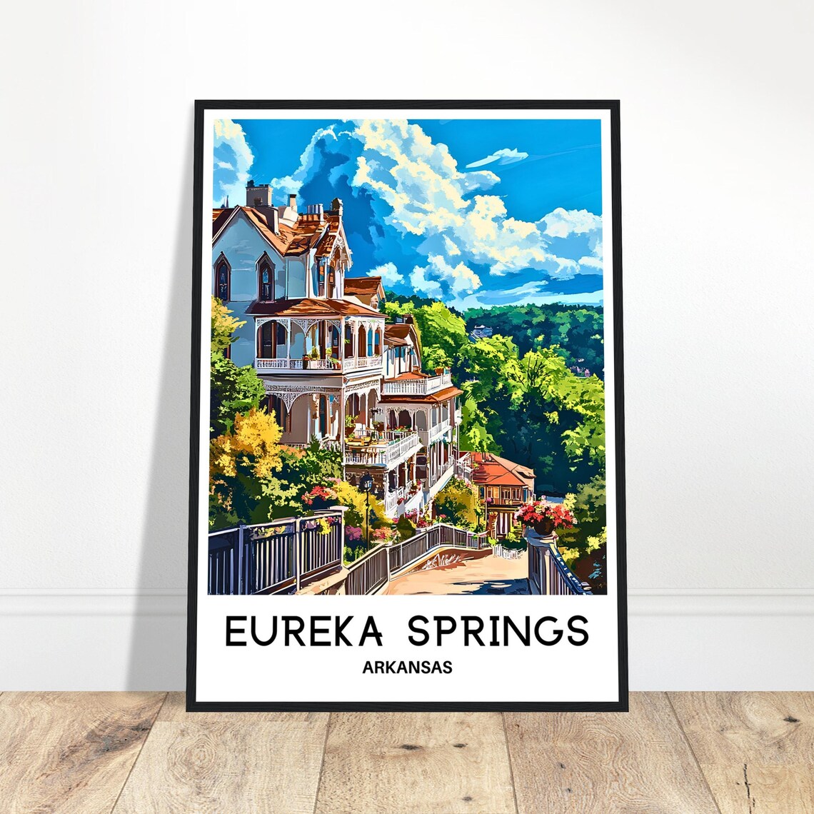 Eureka Springs Arkansas Victorian Houses Colorful Travel Art Poster