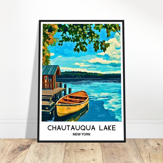 Chautauqua Lake Travel Print Poster Art New York Lover Gift Wall Hanging Illustration Home Office Decor