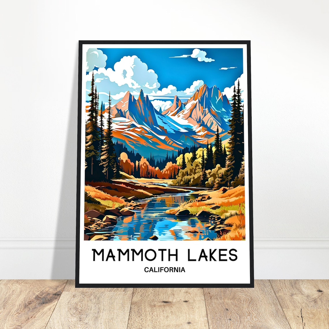 Mammoth Lakes California Snowy Sierra Peaks Creek Retro Travel Poster