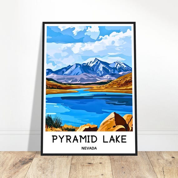 Pyramid Lake Travel Print Poster Art Nevada Lover Gift Wall Hanging Home Office Room Decor Illustration