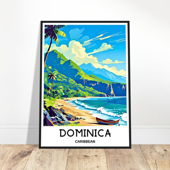 Dominica Travel Print Poster Caribbean Art Lover Gift Wall Hanging Home Office Decor Island Illustration