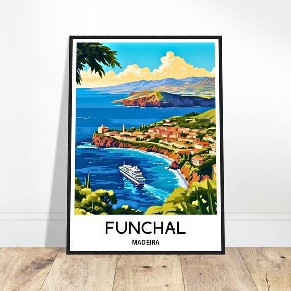 Funchal Travel Print Madeira Poster Portuguese Art Portugal Lover Gift Wall Hanging Island Home Decor Illustration