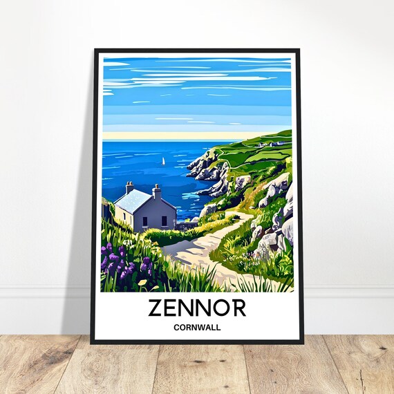 Zennor Travel Print Cornwall Poster English Art England Lover Gift Wall Hanging Village Illustration Home Office Decor