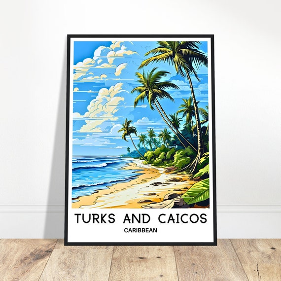 Turks And Caicos Travel Print Poster Caribbean Art Lover Gift Wall Hanging Home Decor Island Illustration
