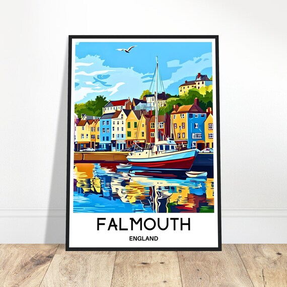 Falmouth Travel Print Cornwall Poster English Art England Lover Gift Wall Hanging Town Illustration Home Office Decor