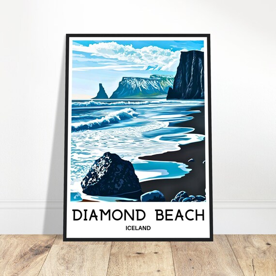 Diamond Beach Travel Print Poster Icelandic Art Iceland Lover Gift Wall Hanging Home Office Decor Illustration