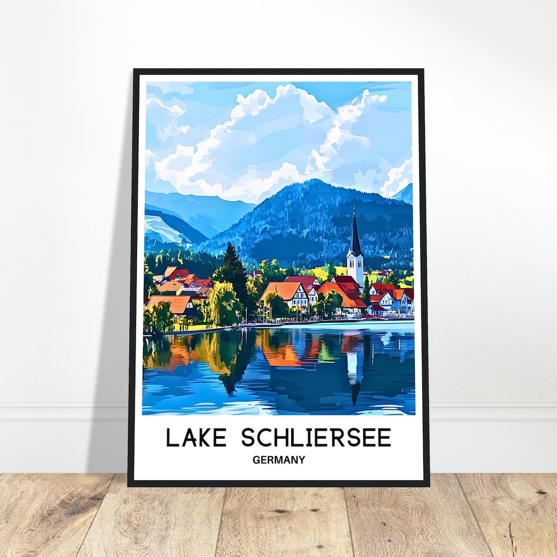 Lake Schliersee Germany Lakeside Village Mountain Travel Poster