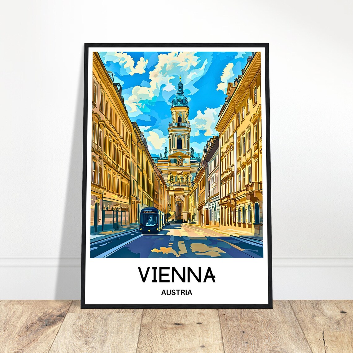 Vienna Austria Historic Street Church Tower Blue Sky Travel Poster