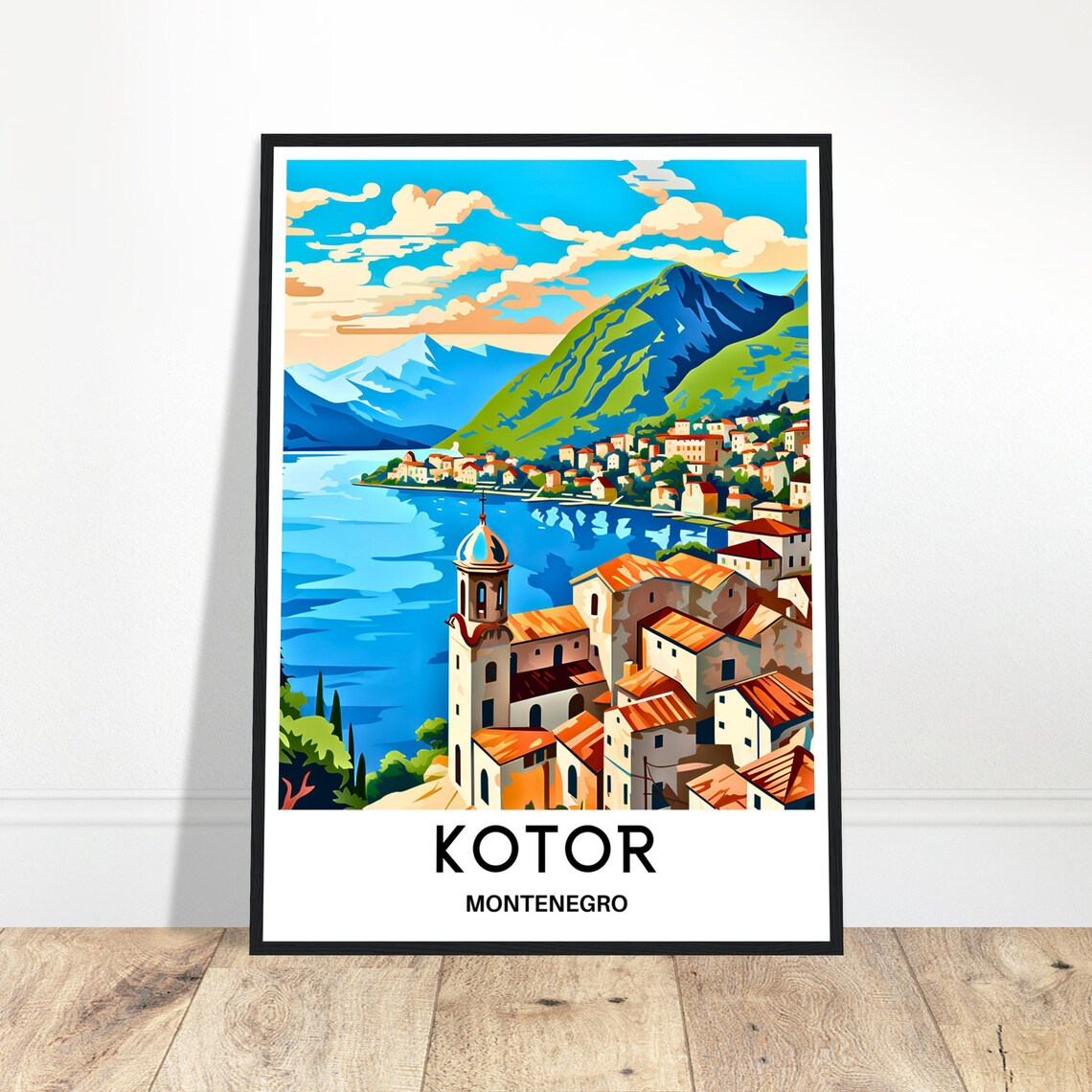 Kotor Montenegro Old Town With Church Tower Over The Bay Poster