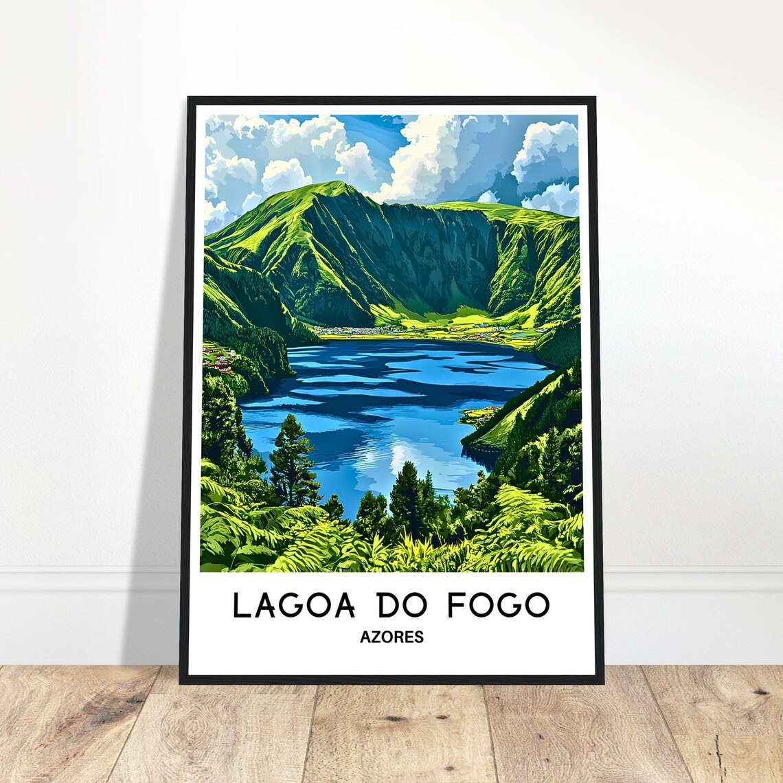 Lagoa Do Fogo Blue Crater Lake Azores Portugal Volcano Travel Poster