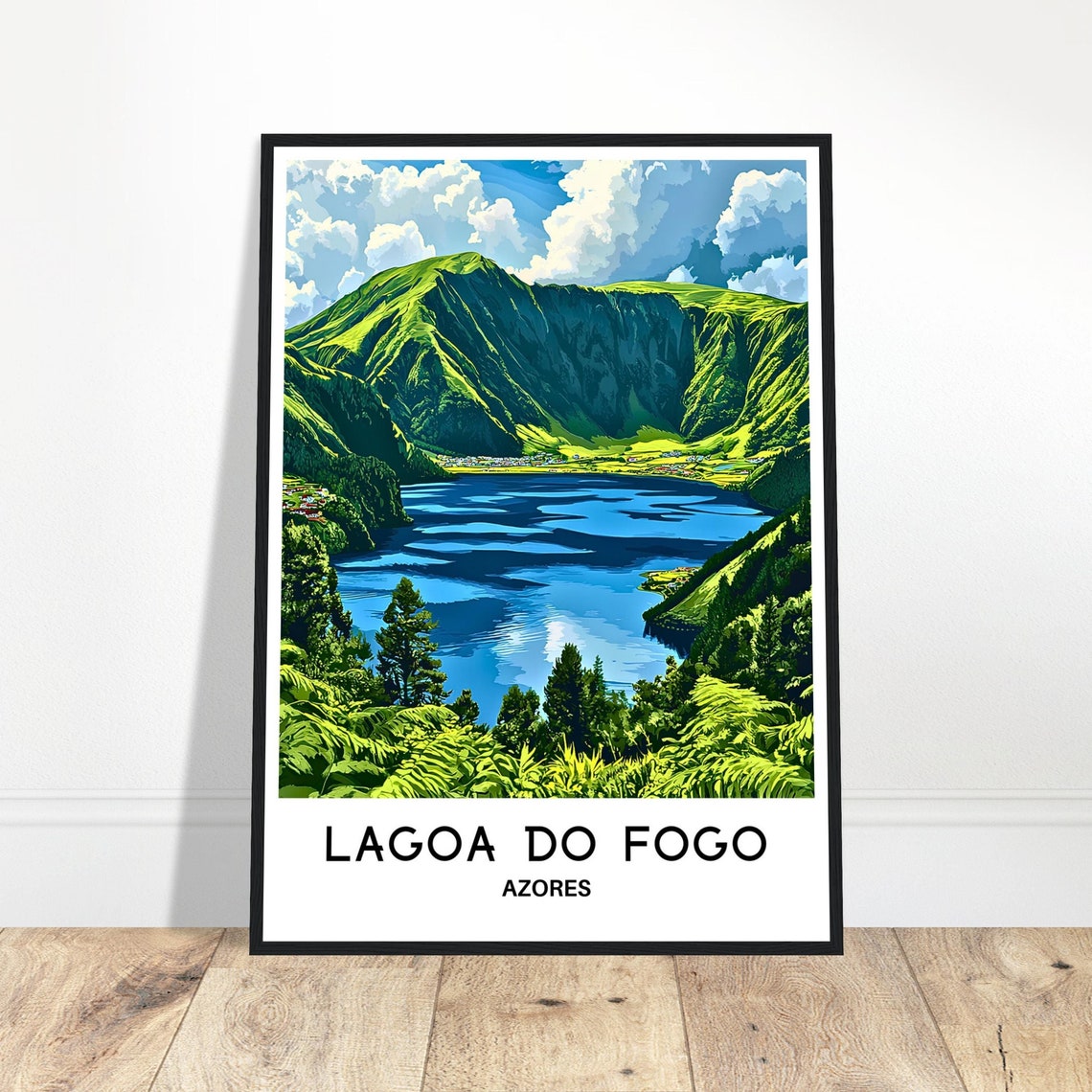 Lagoa Do Fogo Travel Print Azores Poster Portuguese Art Print Azores Lover Gift Wall Hanging Art Lagoa Do Fogo Illustration Home Decor