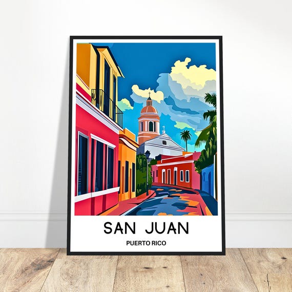 San Juan Travel Print Poster Caribbean Art Lover Gift Wall Hanging Home Office Decor Puerto Rico Illustration