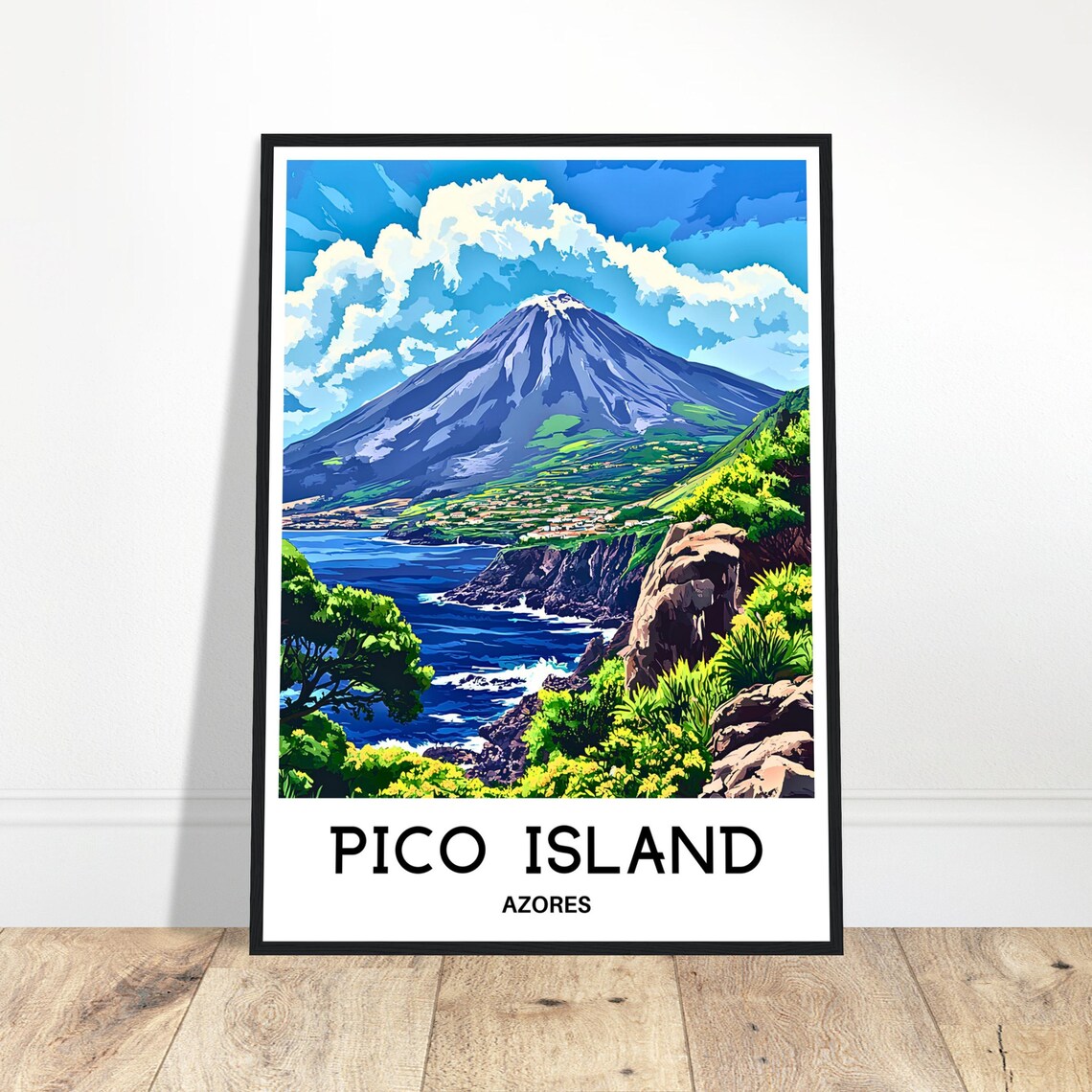 Pico Island Azores Volcano Coastal View Vintage Travel Art Poster