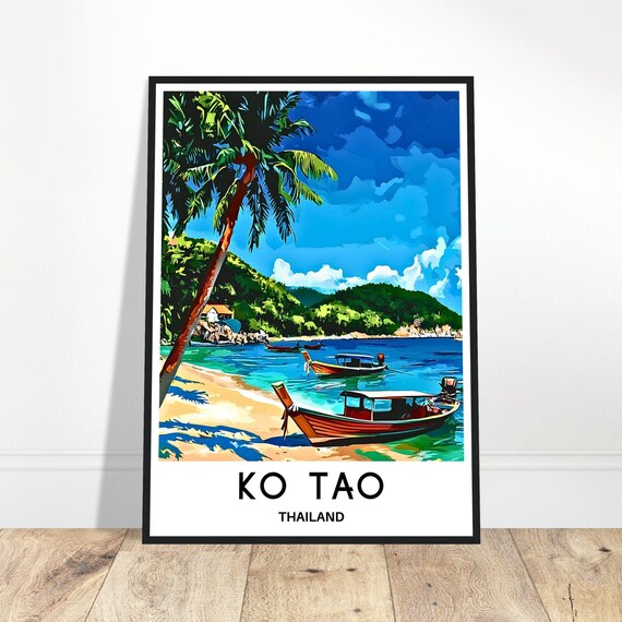 Ko Tao Travel Print Poster Asian Art Thailand Lover Gift Wall Hanging Home Office Room Decor Island Illustration