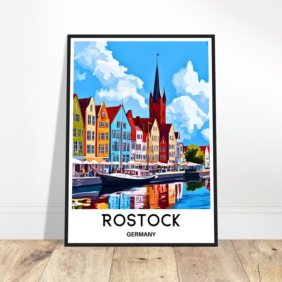 Rostock Travel Print Poster German Art Germany Lover Gift Wall Hanging Home Office Room Desk Decor City Illustration
