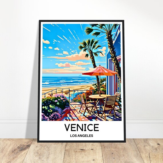 Venice Travel Print Poster Art Los Angeles Lover Gift Wall Hanging Home Office Decor Beach Illustration