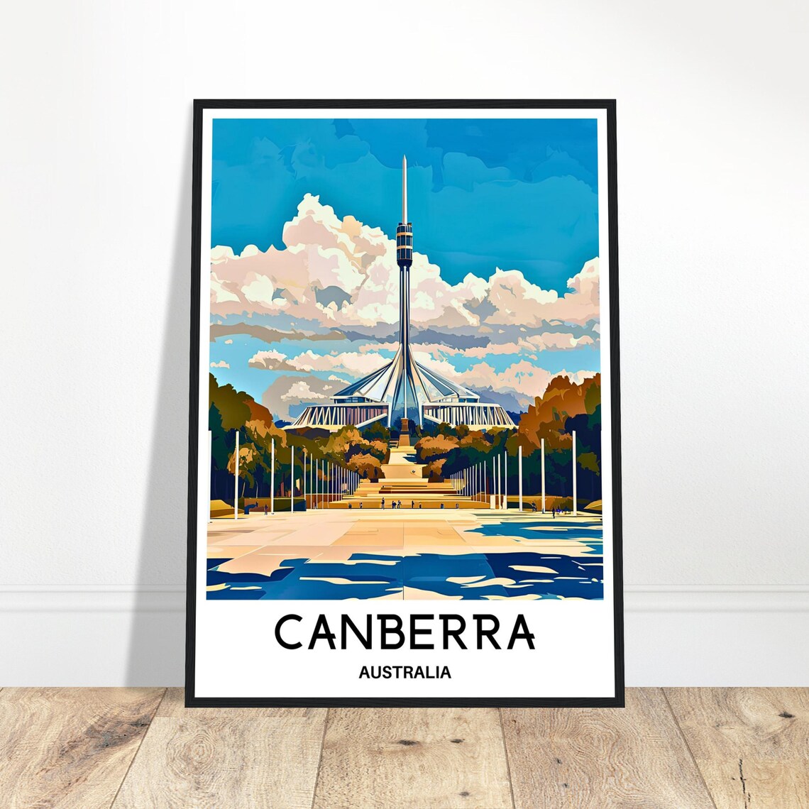 Canberra Australia Modern City Mountain Travel Illustration Poster