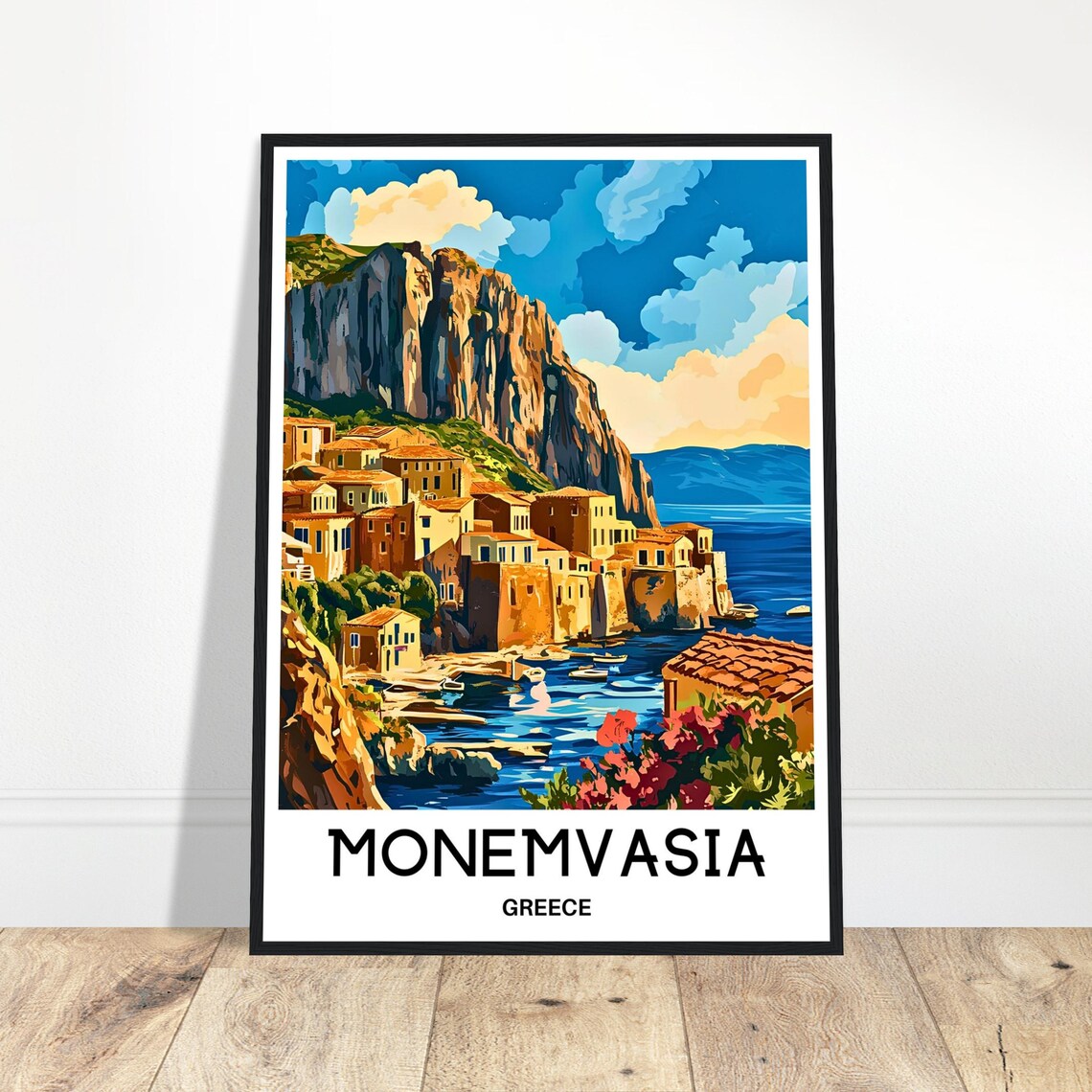 Monemvasia Greece Old Town Cliff Seaside Village Travel Poster
