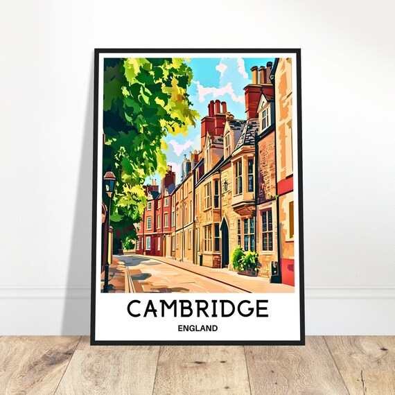 Cambridge Travel Print Poster English Art England Lover Gift Wall Hanging Home Office Decor City Illustration