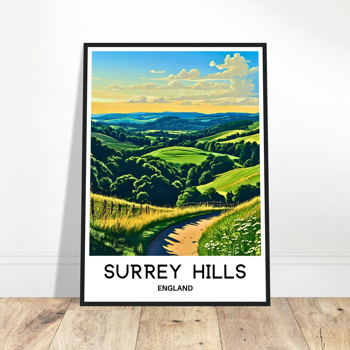 Surrey Hills England Green Valley Path Sunrise Travel Poster