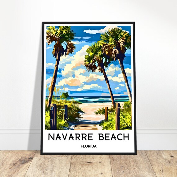 Navarre Beach Travel Print Poster Art America Lover Gift Florida Wall Hanging Home Office Decor Illustration