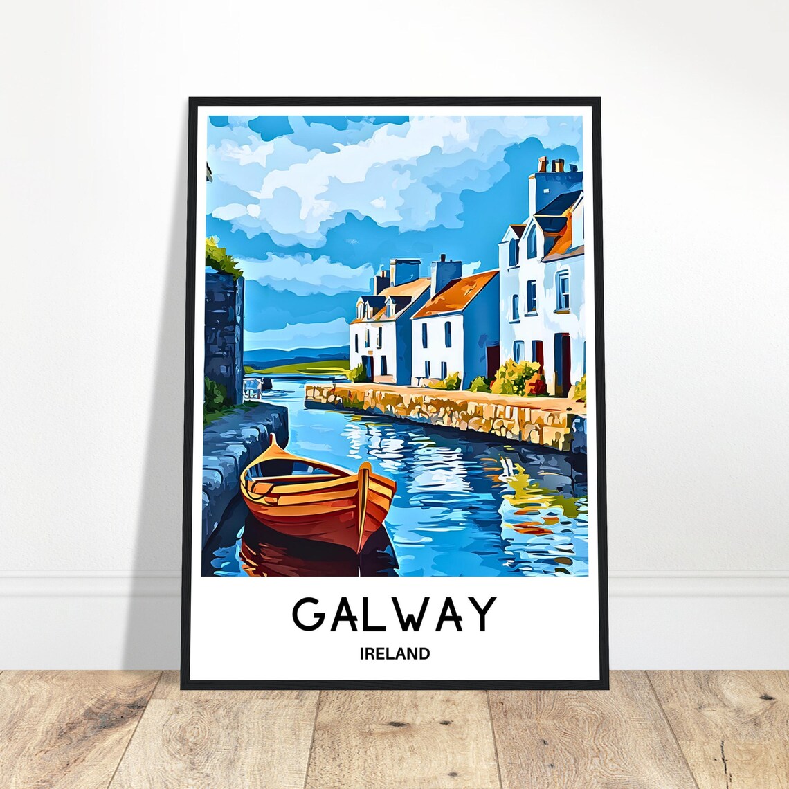 Galway Ireland Colorful Harbor Boat Travel Illustration Poster