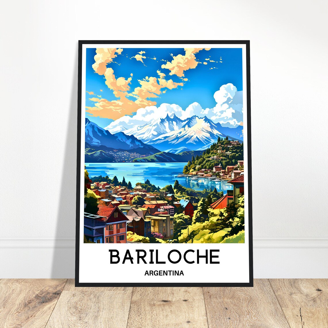 Bariloche Argentina Andes Lake Town With Snowy Mountain View Poster