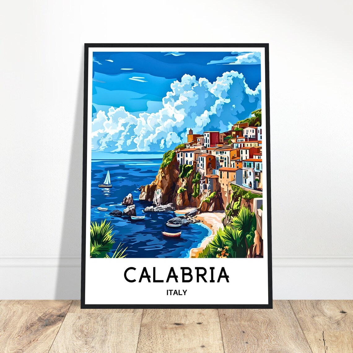 Calabria Italy Cliffside Coastal Town Colorful Italy Travel Poster