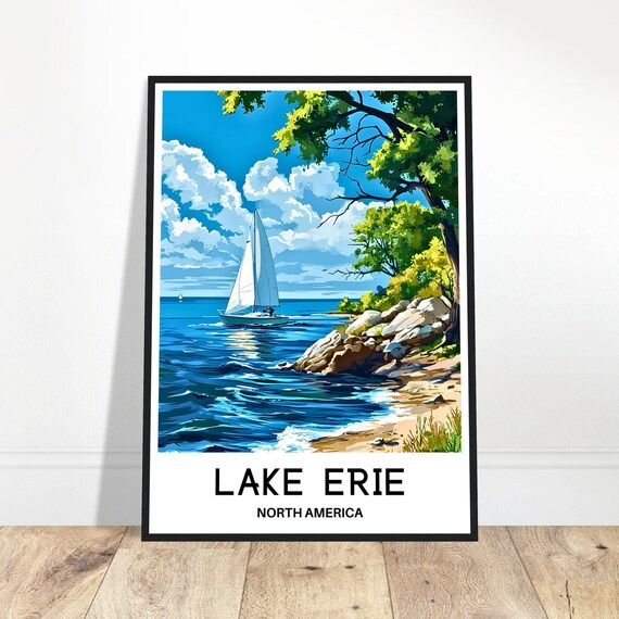 Lake Erie Travel Print Poster Art North America Lover Gift Wall Hanging Home Illustration Decor