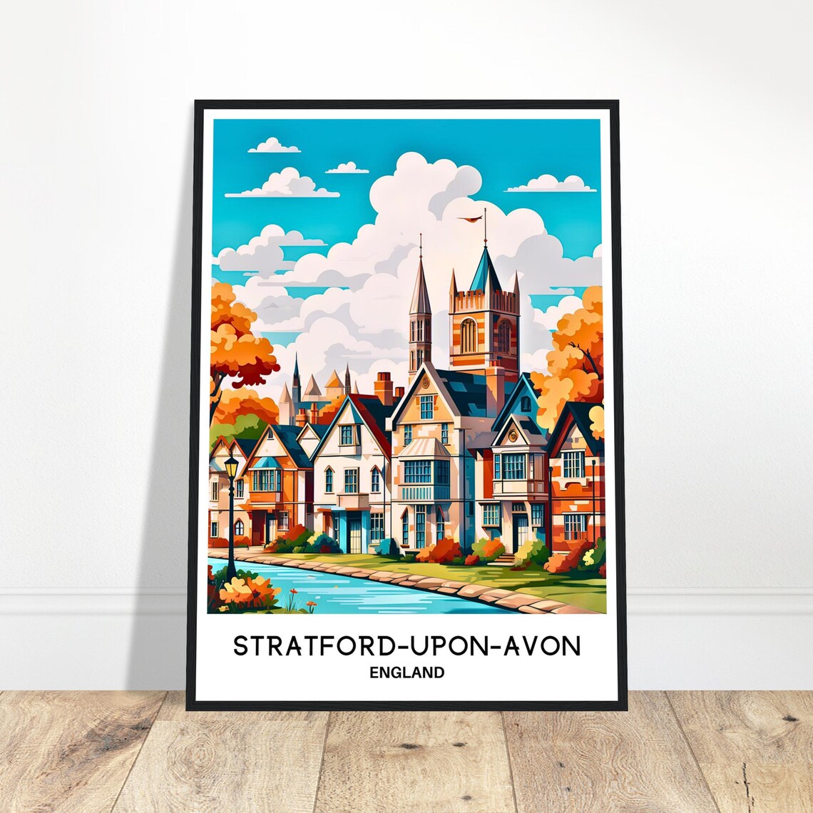 Historic Stratford Upon Avon Riverside Town England Travel Poster