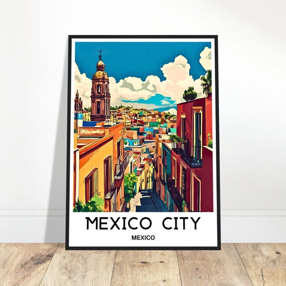 Mexico City Travel Print Poster Mexican Art Lover Gift Wall Hanging Illustration Home Office Room Desk Decor