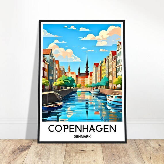 Copenhagen Travel Print Poster Denmark Art Lover Gift Wall Hanging Illustration Home Office Room Desk Decor