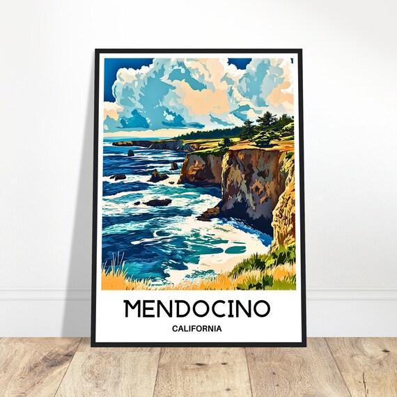 Mendocino Travel Print Poster Art Lover Gift Wall Hanging Home Office Decor Illustration