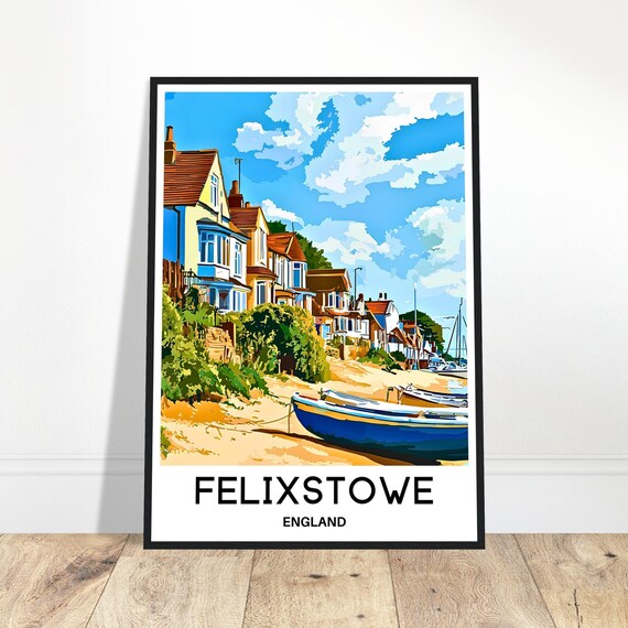 Felixstowe Travel Print Poster English Art England Lover Gift Wall Hanging Suffolk Illustration Home Office Decor