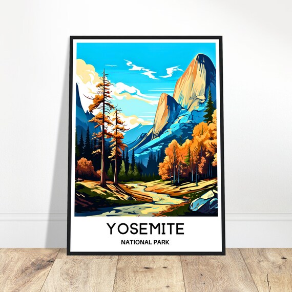 Yosemite National Park Travel Print Poster Art Lover Gift Wall Hanging Home Office Decor Illustration