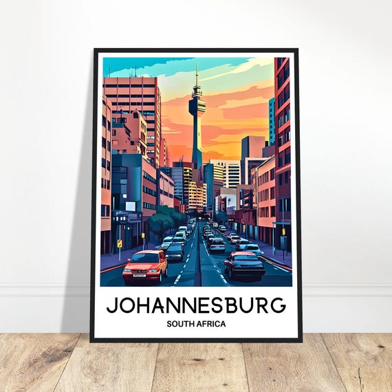 Johannesburg Travel Print Poster South African Art Africa Lover Gift Wall Hanging Illustration Home Room Decor