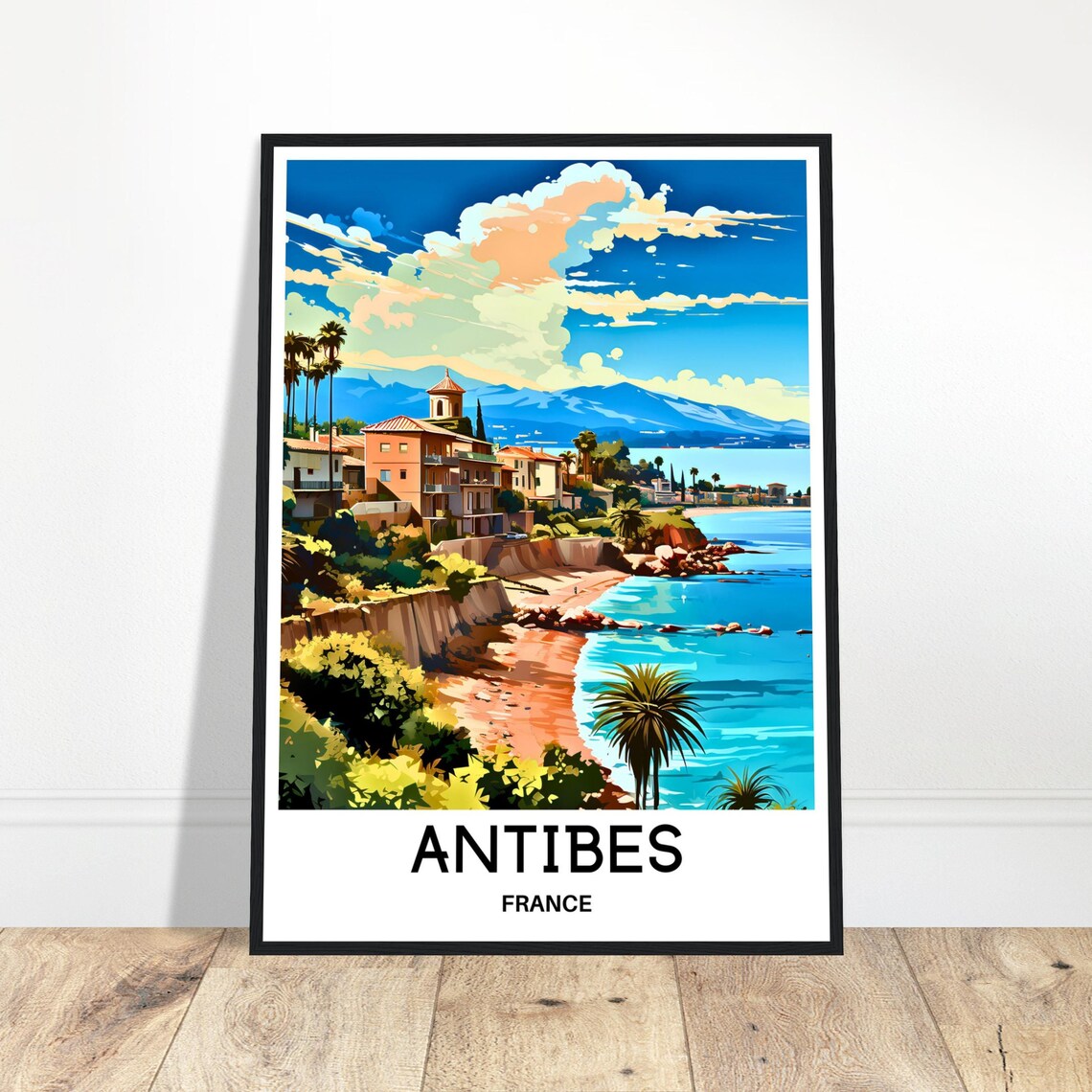 Antibes France Colorful Riviera Beach Coast Illustration Poster