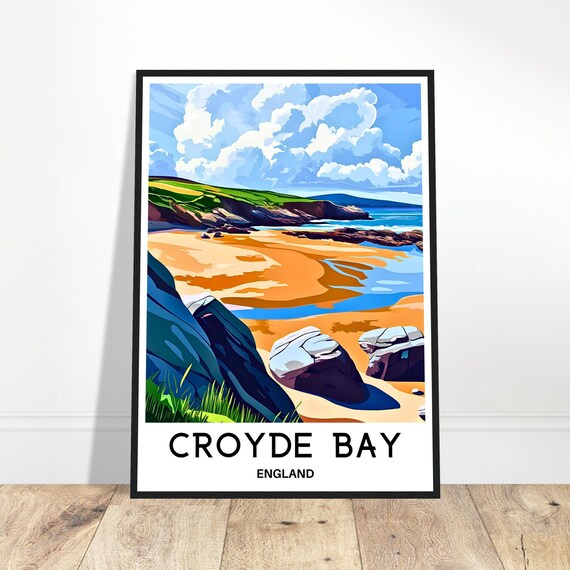 Croyde Bay Travel Print Poster English Art England Lover Gift Wall Hanging Home Office Room Decor Illustration