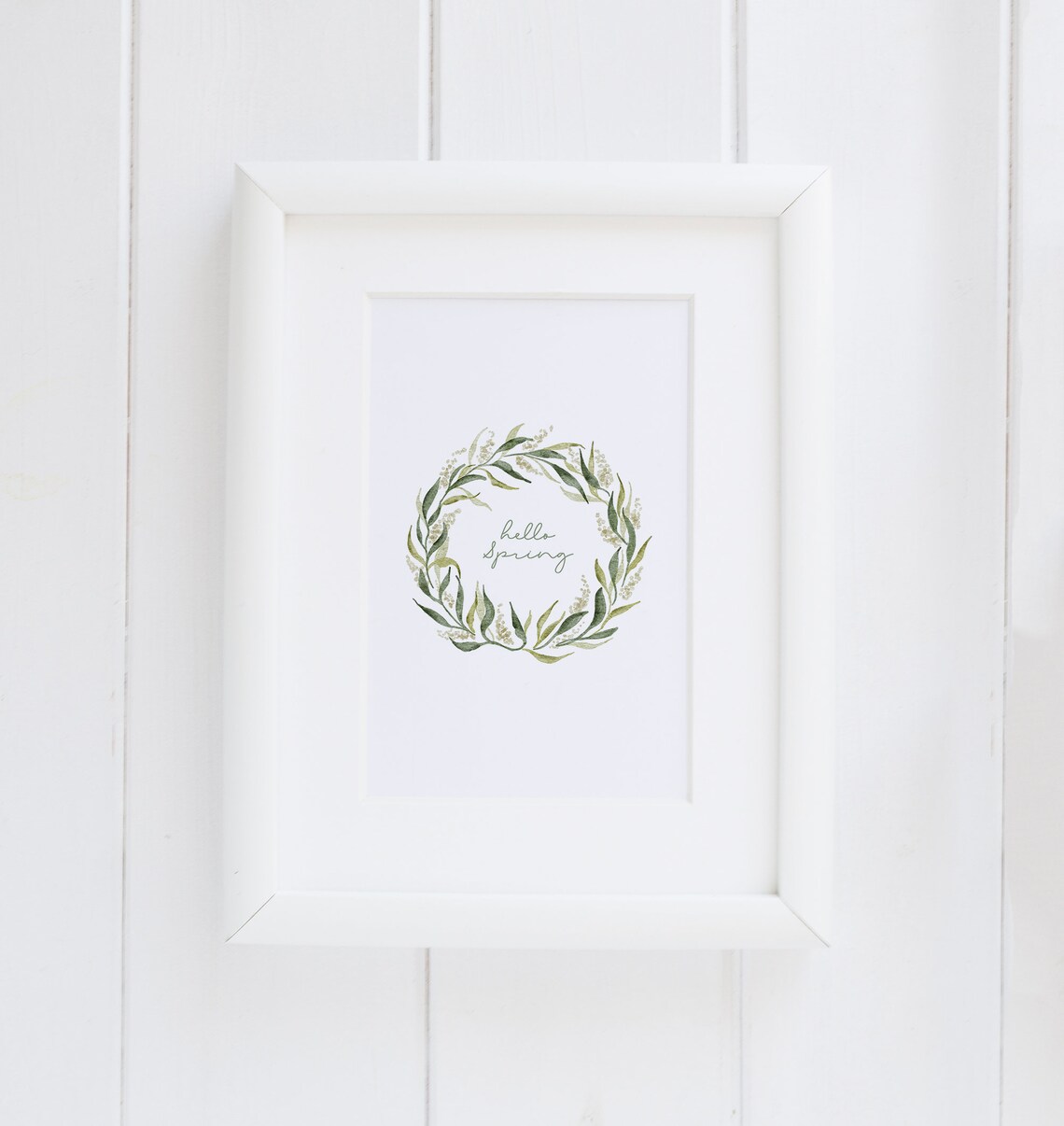 Hello Spring Botanical Wreath Watercolor Art Print - Image 3