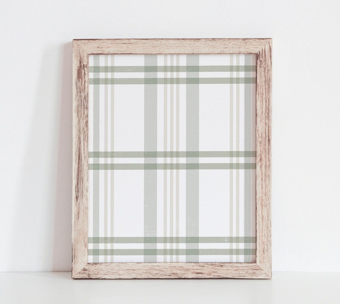 Green Plaid Winter Print, Modern Farmhouse Decor